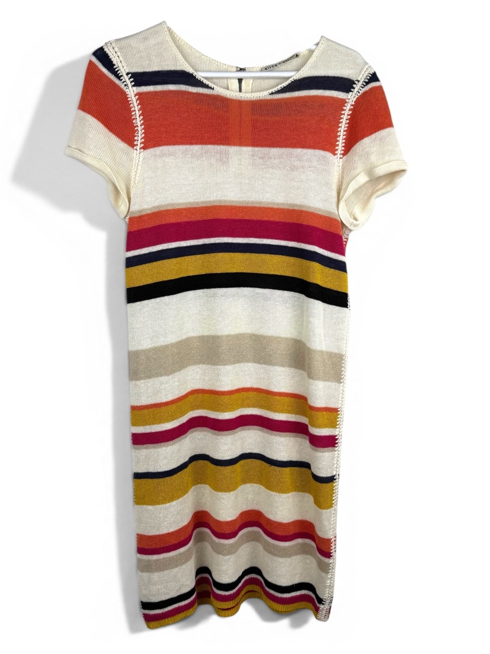 Alice + Olivia Colorful Striped Knit Sweater Dress Size M Linen Blend Whipstitch